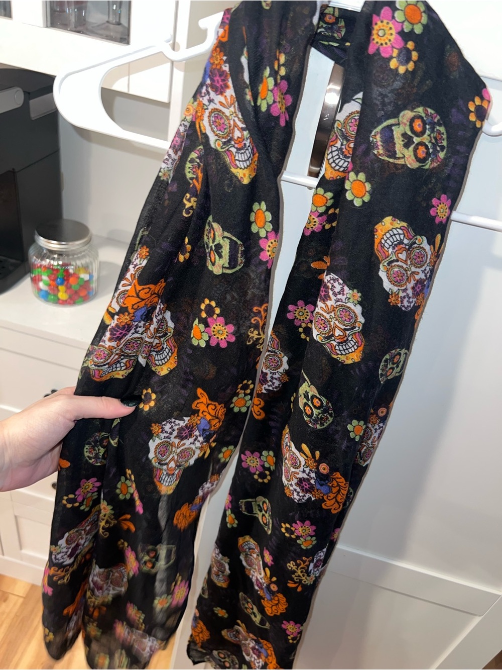 NWT Black Sugar Skull Floral Scarf